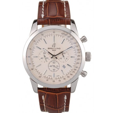 Copy Breitling Transocean Beige Dial Brown Leather Strap Polished Stainless Steel Bezel