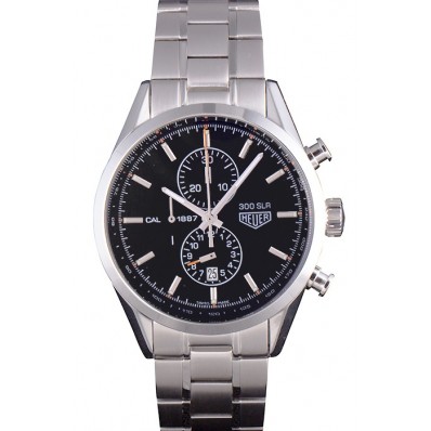 Copy Tag Heuer SLR Polished Stainless Steel Case Black Dial Stainless Steel Strap