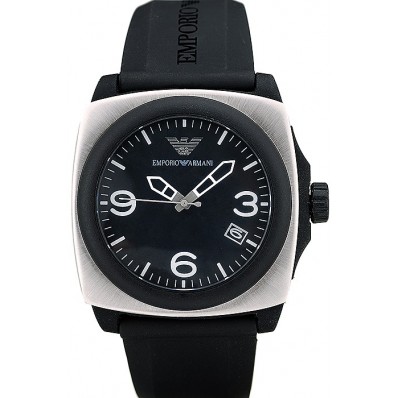 Emporio Armani Classic Black Rubber Strap Polished Stainless Steel Bezel