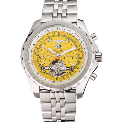 Imitation Breitling Bentley Mulliner Tourbillon Yellow Dial Stainless Steel Case And Bracelet 622734