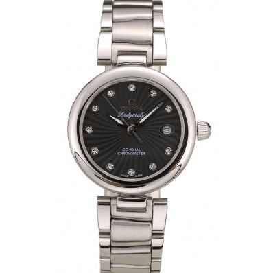 Imitation Omega DeVille Ladymatic Stainless Steel Strap Black Dial