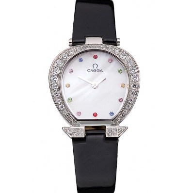Omega Ladies Watch White Dial With Jewels Stainless Steel Case With Diamonds Case White Leather Strap 622826 Watch