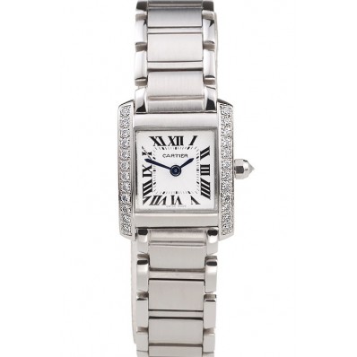 Replica Cartier Tank Anglaise 20mm White Dial Diamonds Steel Case Stainless Steel Bracelet