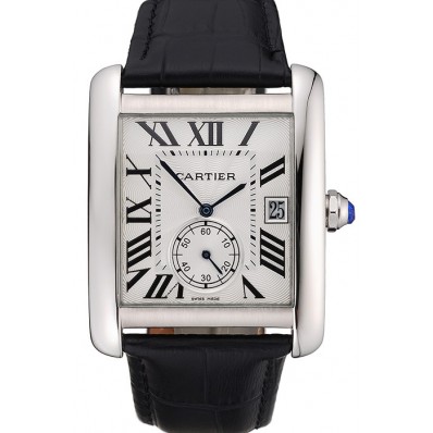 Replica Cartier Tank MC White Dial Stainless Steel Case Black Leather Strap 622576
