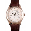 AAA Jaeger Lecoultre Master Gold Bezel Brown Leather Band 621611