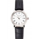 AAA Patek Philippe Calatrava White Dial Roman Numerals Double Ribbed Bezel Stainless Steel Case Black Leather Strap