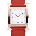 AAAAA Hermes Heure H Rose Gold Bezel Red Leather Strap White Dial 80233