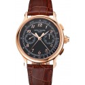 AAAAA Swiss Patek Philippe Split Seconds Chronograph Black Dial Rose Gold Case Brown Leather Strap