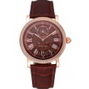 Cartier Rotonde Brown Dial Gold Case With Jewels Brown Leather Strap 622759