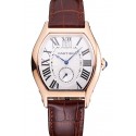 Cartier Tortue Large Date White Dial Gold Case Brown Leather Strap