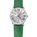 Fake Luxury Cartier Ronde Louis Silver Diamond Case White Dial Green Leather Bracelet 1454012