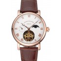Fashion Knockoff Patek Philippe Complications Moonphase Tourbillon White Dial Rose Gold Case Brown Leather Strap