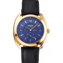 First-class Quality Hermes Dressage Blue Dial Gold Case Black Leather Strap
