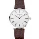 First-class Quality Swiss Longines Grande Classique White Dial Roman Numerals Stainless Steel Case Brown Leather Strap