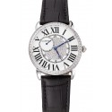 Imitation Cartier Ronde Louis Silver Diamond Case White Dial Black Leather Bracelet 1454011