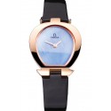 Imitation Luxury Omega Ladies Watch Sky Blue Dial Gold Case Black Leather Strap 622821 Watch