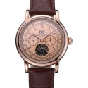 Imitation Patek Philippe Geneve Grand Complications Rose Dial Tourbillon Brown Leather Band 622158