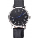 Knockoff Cartier Rotonde Date Black Dial Stainless Steel Case Black Leather Strap