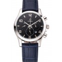 Knockoff Omega Chronograph Black Dial Stainless Steel Case Blue Leather Strap
