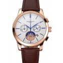Patek Philippe Chronograph White Dial Rose Gold Case Brown Leather Strap