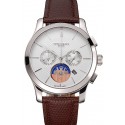 Patek Philippe Chronograph White Dial Stainless Steel Case Brown Leather Strap
