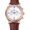 Patek Philippe Chronograph White Dial With Blue And Diamond Markings Rose Gold Case Brown Leather Strap