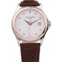 Patek Philippe Geneve Calatrava Crystal Studded Hour Marker White Dial Brown Leather Strap