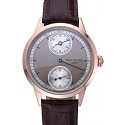 Patek Philippe Geneve Two Dial Gray Dial Rose Gold Bezel Brown Leather Band 622148