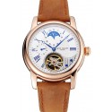 Patek Philippe Grand Complications GMT Moonphase Tourbillon White Dial Blue Numerals Rose Gold Case Brown Suede Leather Strap 1453820