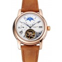 Patek Philippe Grand Complications GMT Moonphase Tourbillon White Dial Rose Gold Case Brown Suede Leather Strap 1453819