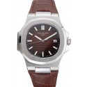 Patek Philippe Nautilus Brown Dial Brushed Stainless Steel Case Brown Leather Strap