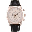 Replica Breitling Transocean White Dial Black Leather Strap Rose Gold Bezel 98206
