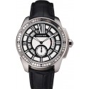 Replica Cartier Calibre De Cartier Small Seconds Black And White Dial Stainless Steel Case Black Leather Strap