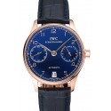 Replica Cheap Swiss IWC Portuguese Blue Dial Gold Case Blue Leather Bracelet 1453919
