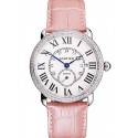 Replica Fashion Cartier Ronde Louis Cartier White Dial Stainless Steel Case Diamond Bezel Pink Leather Strap