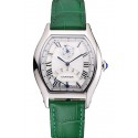 Replica Luxury Cartier Tortue Perpetual Calendar White Dial Stainless Steel Case Green Leather Strap