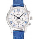 Replica Omega DeVille Silver Bezel with White Dial and Blue Leather Strap 621568
