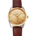 Replica Omega Globemaster Gold Dial And Bezel Stainless Steel Case Brown Leather Strap
