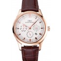 Swiss IWC Portugieser Perpetual Calendar White Dial Rose Gold Case Brown Leather Strap