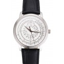 Swiss Patek Philippe Multi-Scale Chronograph White Dial Stainless Steel Case Black Leather Strap