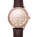 Swiss Vacheron Constantin Traditionnelle Power Reserve Rose Gold Dial And Case Diamond Bezel Brown Leather Strap