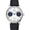 Top Swiss IWC Portuguese White Dial Black Subdials Silver Case Black Leather Bracelet 1453911
