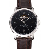 2016 Swiss Baume & Mercier Classima 8688 Black Dial Stainless Steel Case Brown Leather Strap