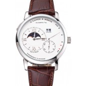 A. Lange & Sohne Grand Lange 1 Moon Phase White Dial Stainless Steel Case Brown Leather Strap