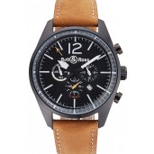 AAA Bell and Ross BR126 Flyback Black Dial Black Case Brown Suede Leather Strap