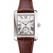 AAAAA Imitation Swiss Cartier Tank MC White Dial Stainless Steel Case Brown Leather Strap