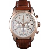 Best Imitation Breitling Transocean White Dial Brown Leather Strap Rose Gold Bezel