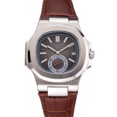 Best Imitation Patek Philippe Nautilus Gray Dial Stainless Steel Case Brown Leather Strap