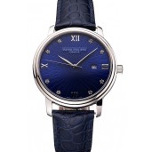 Best Quality Patek Philippe Calatrava Date Blue Dial Stainless Steel Case Blue Leather Strap