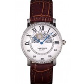 Cartier Moonphase Silver Watch with Brown Leather Band ct256 621375 Watch